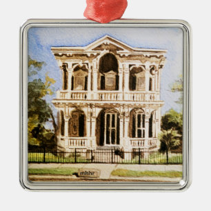 Ornamento De Metal Aguarela de Galveston, casa 1876 da rebarba de