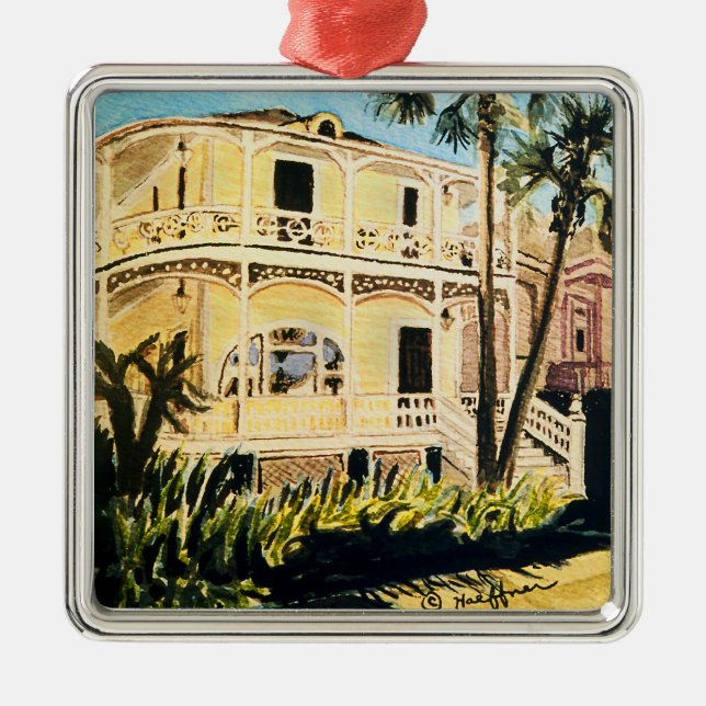 Ornamento De Metal Aguarela de Galveston, casa 1899 de Conness-Arnold (Frente)