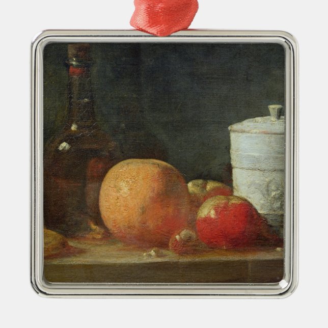 Ornamento De Metal Ainda vida com a garrafa da fruta e de vinho (Frente)