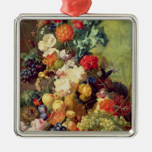 Ornamento De Metal Ainda vida com flores e fruta