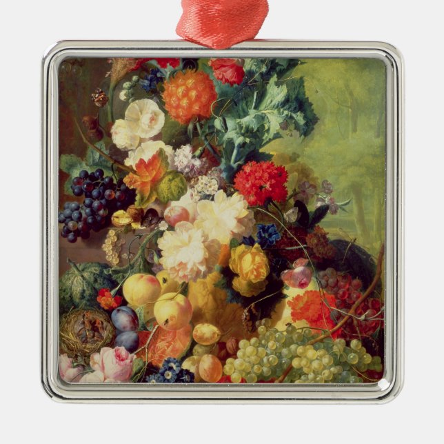 Ornamento De Metal Ainda vida com flores e fruta (Frente)