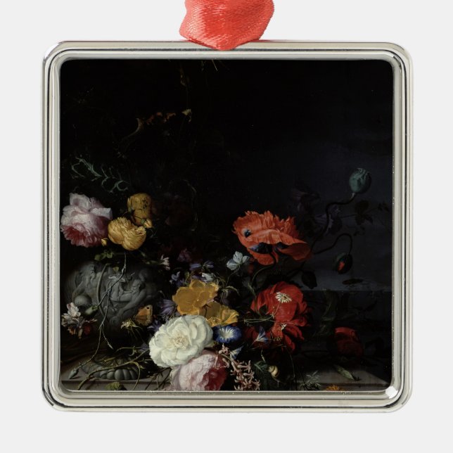 Ornamento De Metal Ainda vida com flores e insetos (Frente)