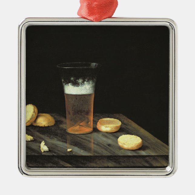 Ornamento De Metal Ainda vida com vidro de cerveja (Frente)