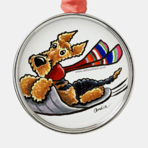 Ornamento De Metal Airedale Aire-Sledding Terrier