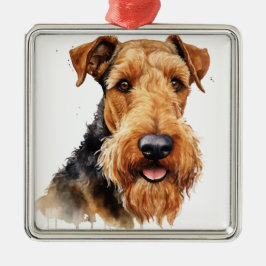 Ornamento De Metal AIREDALE TERRIER Aquarela PRETO E MARROM