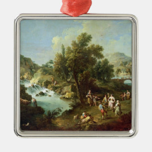 Ornamento De Metal Ajardine com um rio e os camponeses da dança (ól