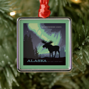 Ornamento De Metal Alasca Luzes de Norte Moose