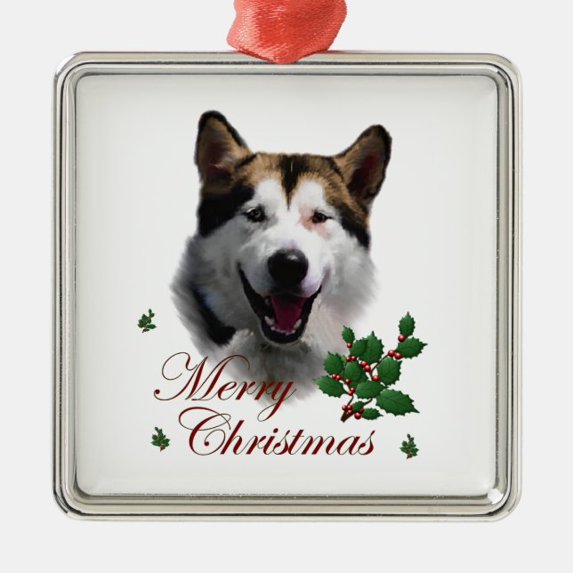Ornamento De Metal Alaskan Malamute Natal (Frente)