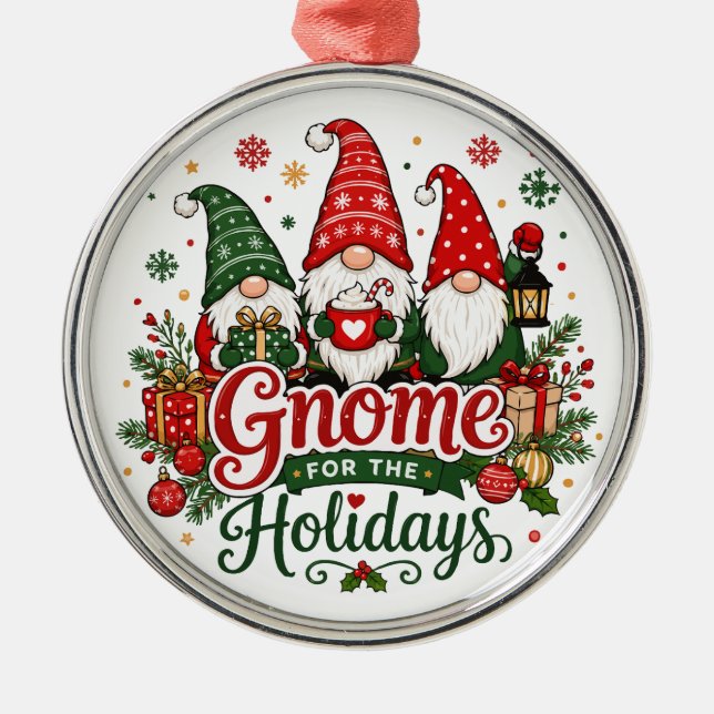 Ornamento De Metal Alegres Gnominos de Natal Design de Férias (Frente)