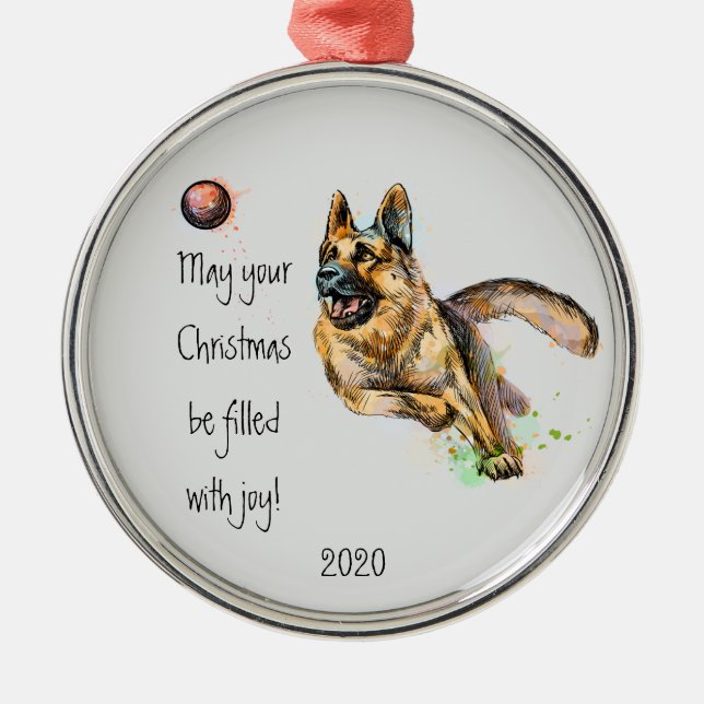 Ornamento De Metal Alegria Natal Datada German shepherd M (Frente)