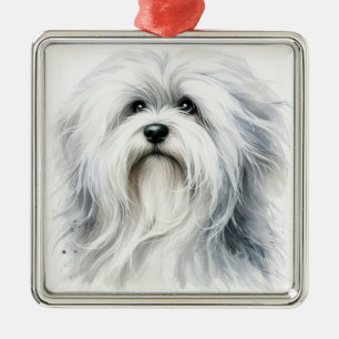 ORNAMENTO DE METAL ALGODÃO BRANCO ADORÁVEL DE CÃO TULEAR