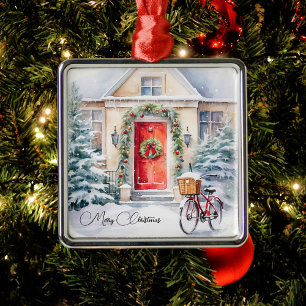 Ornamento De Metal Algodão Nostálgico de Natal da Porta Vermelha