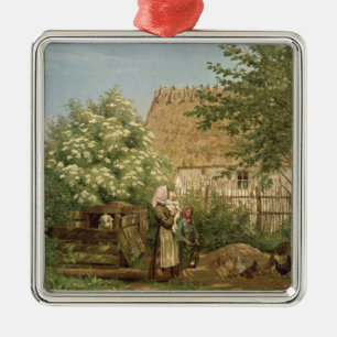 Ornamento De Metal Alimentando as galinhas