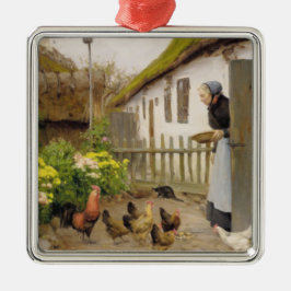 Ornamento De Metal Alimentando as galinhas (por H.A. Brendekilde)