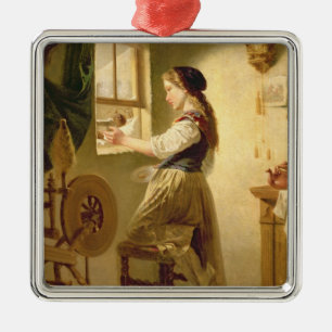 Ornamento De Metal Alimentando os pássaros no inverno