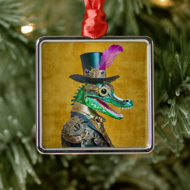 Ornamento De Metal Alligator Animal do Partido Steampunk do Mardi Gra (Árvore)