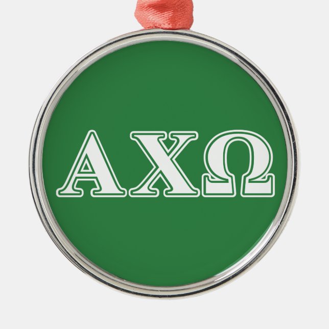 Ornamento De Metal Alphi Chi Omega White e Green Letters (Frente)