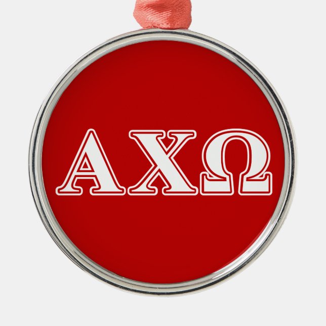 Ornamento De Metal Alphi Chi Omega White e Red Letters (Frente)