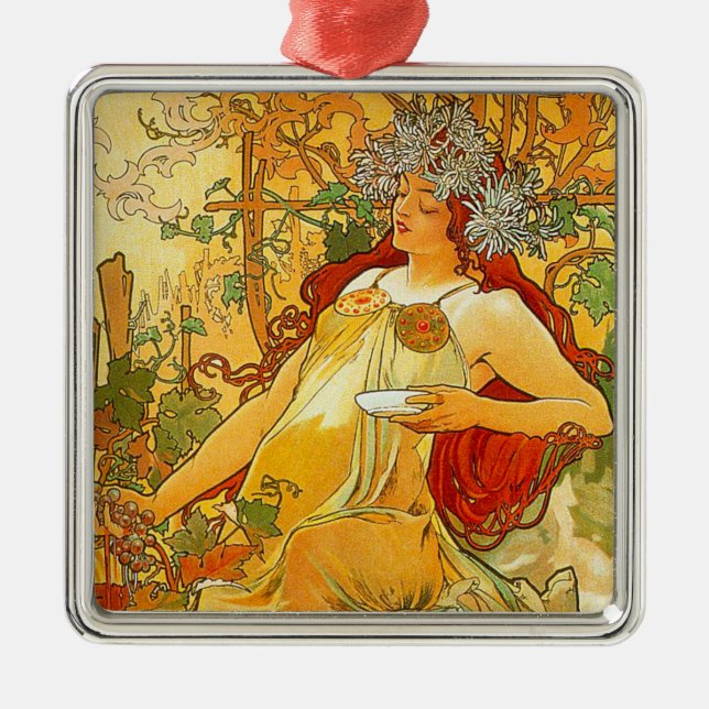 Ornamento De Metal Alphonse Mucha Art Nouveau Autumn (Frente)