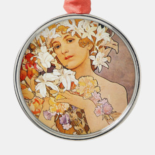 Ornamento De Metal Alphonse Mucha Flower
