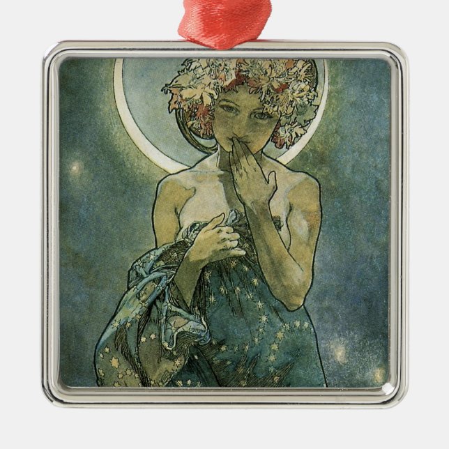 Ornamento De Metal Alphonse Mucha Stunning Art Nouveau Mulher #18 (Frente)