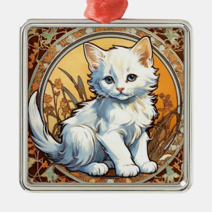 Ornamento De Metal Alphonse Mucha Style Cat
