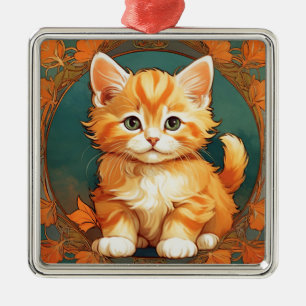 Ornamento De Metal Alphonse Mucha Style Orange Cat