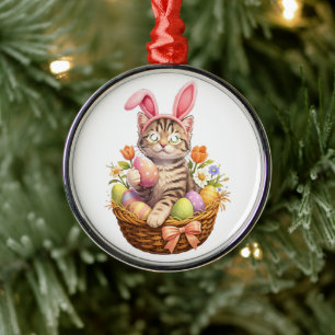 Ornamento De Metal Amantes de Gatinhos Fofos Feliz Páscoa Gato