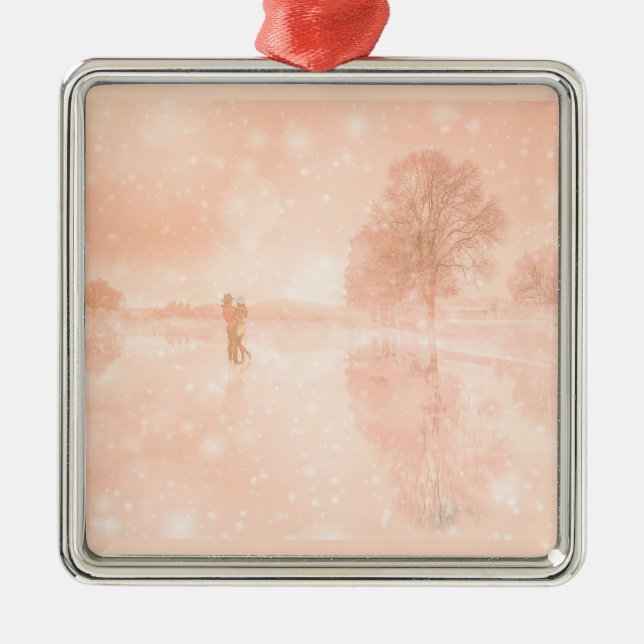 Ornamento De Metal Amantes em lagoa congelada (Frente)