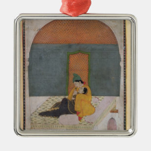 Ornamento De Metal Amantes em um terraço, Garhwal, c.1780-1800