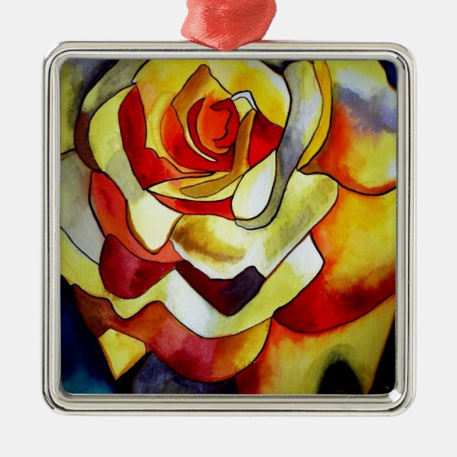 Ornamento De Metal Amarelo Freesia aquarela original afloral (Frente)