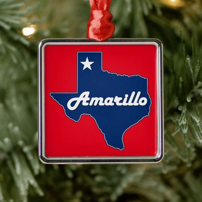 Ornamento De Metal Amarillo Texas Lone Star State Map Texan Christmas (Árvore)