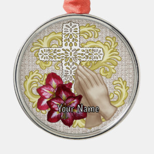 Ornamento De Metal Amaryllis Cruz Cristã