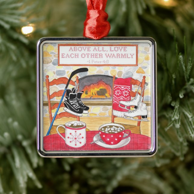 Ornamento De Metal Ame Calorosamente as Escrituras de Aquarelas no Na (Árvore)