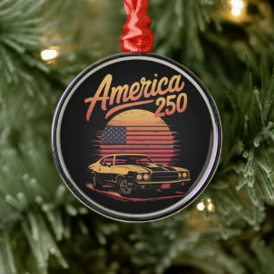 Ornamento De Metal América 250 pôr do sol retrô EUA