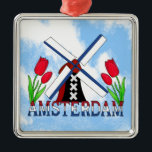 Ornamento De Metal Amesterdã Tulips E Moinhos De Ferro Holandeses<br><div class="desc">Amesterdã é uma das maiores pequenas cidades do mundo. Desde seus canais até museus e visões históricas mundialmente famosos,  Amsterdã é uma das cidades mais românticas e bonitas da Europa.</div>