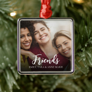 Ornamento De Metal Amigos Simples Fotografia Caligrafia Personalizada
