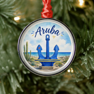 Ornamento De Metal âncora da bandeira de aruba souvenir de viagem par