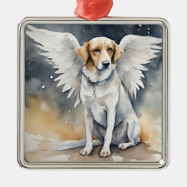 Ornamento De Metal Angel Dog Watercolor (Frente)