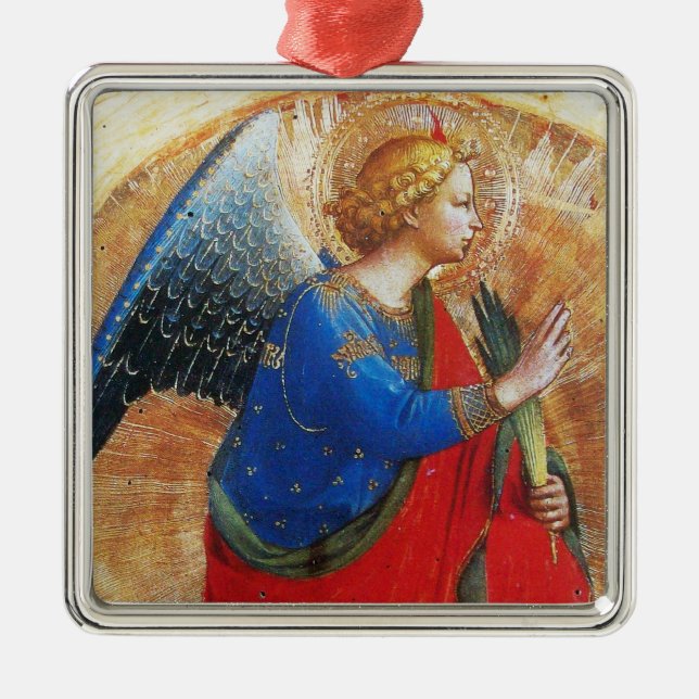 Ornamento De Metal ANGEL EM AZUL VERMELHO DOURADO,Arcanel Gabriel (Frente)