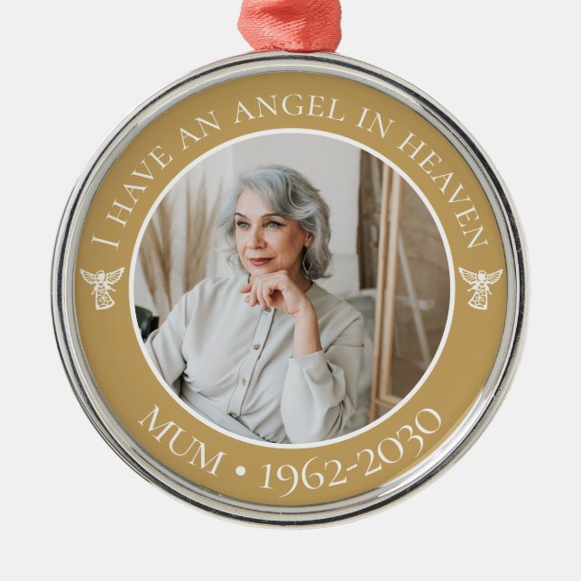 Ornamento De Metal Angel in Heaven Mãe Memorial Photo (Frente)