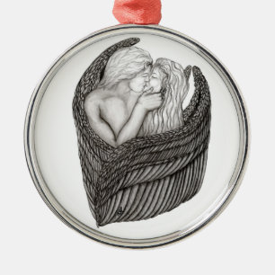 Ornamento De Metal Angels Kissing, Design preto e branco