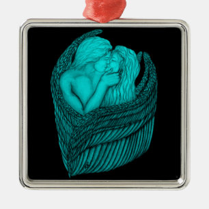 Ornamento De Metal Angels Kissing, Design preto e verde