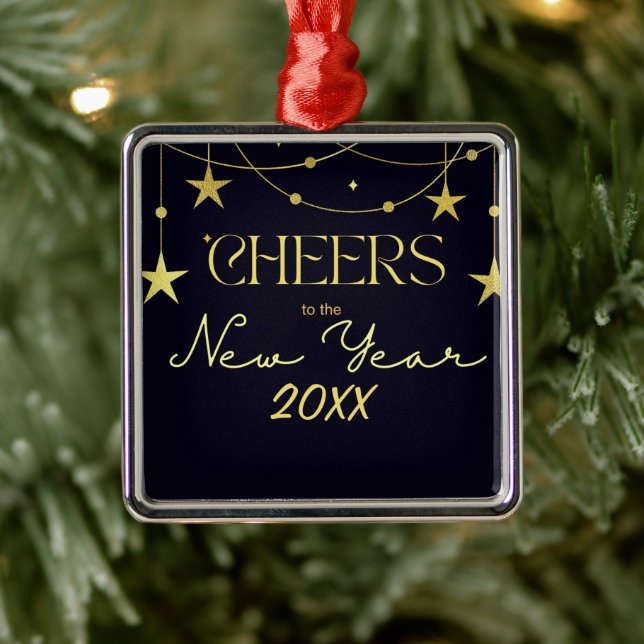 Ornamento De Metal Anima-se com as estrelas de mensagem de Ano Novo (Árvore)