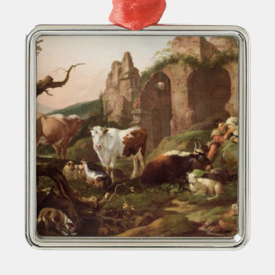 Ornamento De Metal Animais de fazenda em uma paisagem, 1685