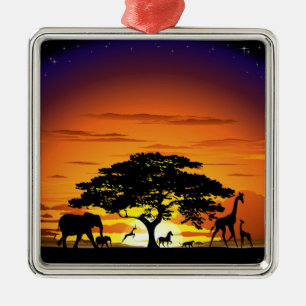 Ornamento De Metal Animais Selvagens em Savannah Sunset Ornament
