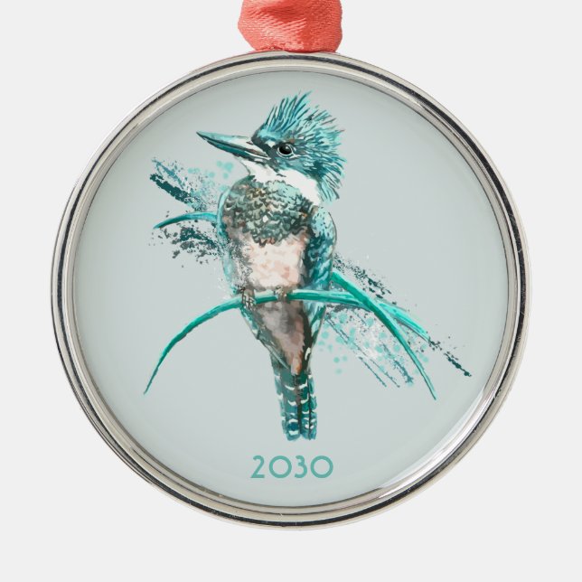 Ornamento De Metal Animal da espécie Kingfisher com Cintas Aquáticas (Frente)