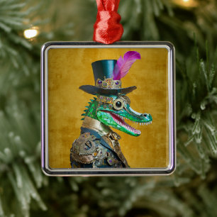 Ornamento De Metal Animal de festa Steampunk do Mardi Gras Jacaré