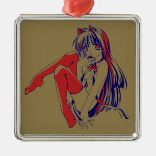 Ornamento De Metal Anime Kawaii, Manga Americana Neko Catgirl