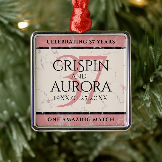 Ornamento De Metal Aniversário Casado Elegante 37.º Alabastro (Árvore)